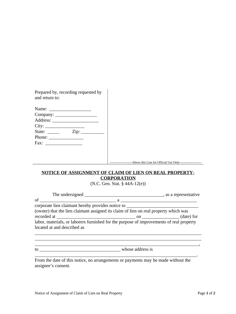 North Carolina Notice Contract  Form