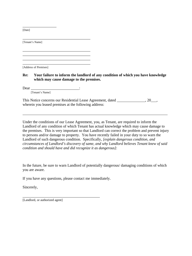 30 Day Notice to Tenant Letter  Form