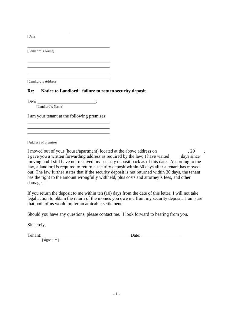 Letter from Tenant to Landlord Containing Notice of Failure to Return Security Deposit and Demand for Return North Carolina  Form