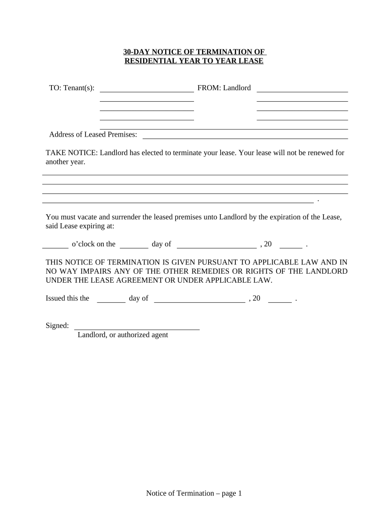 Nc 30 Day Notice  Form