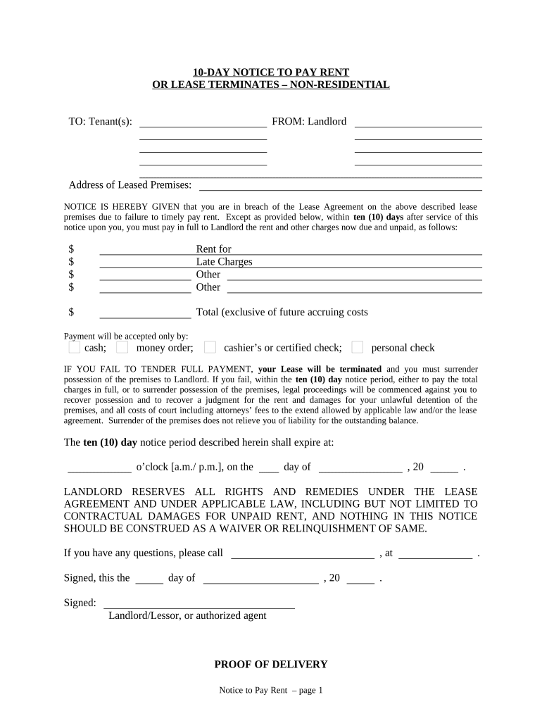 Nc 10 Day Notice  Form