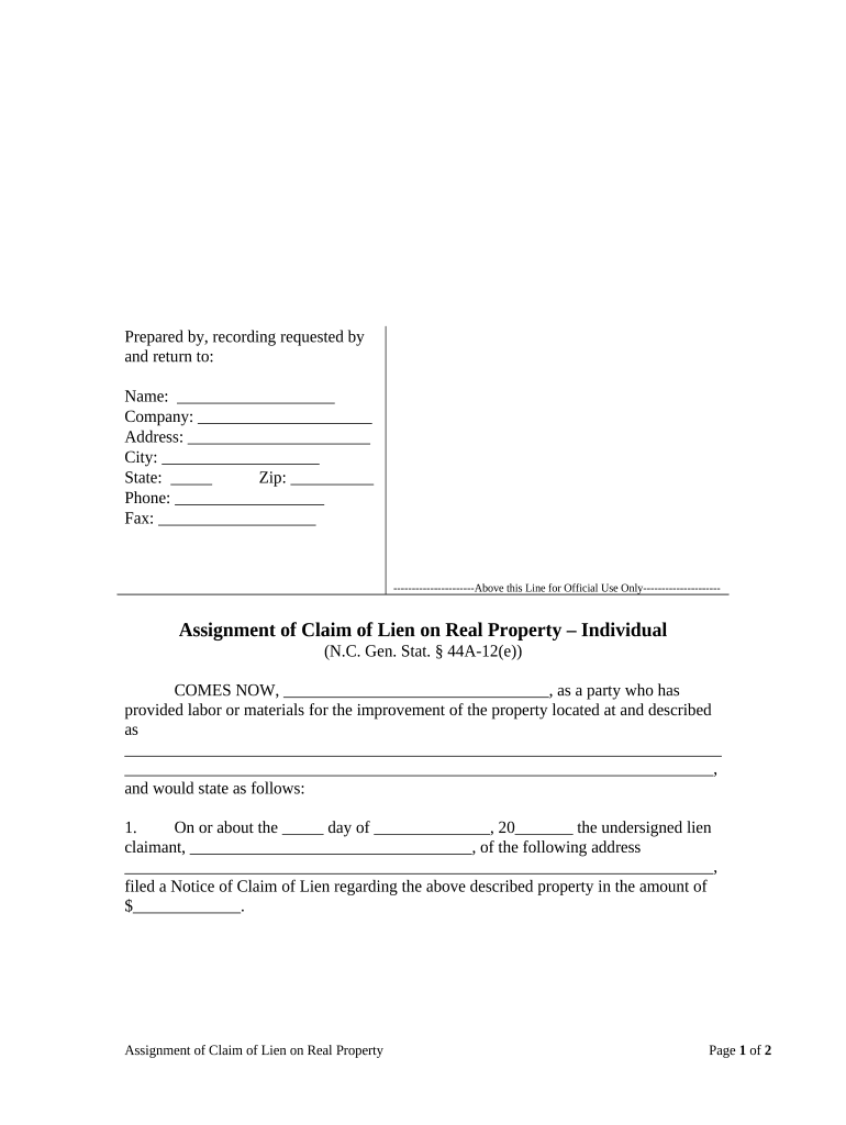 Nc Claim Lien  Form