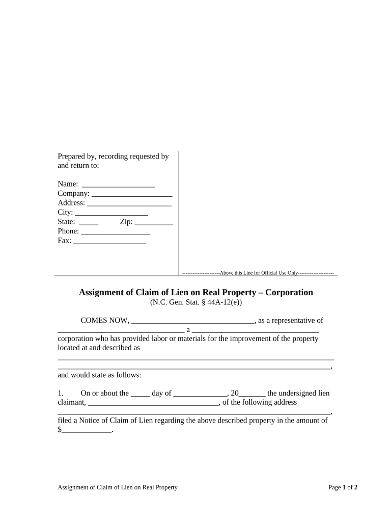 Claim Lien Property  Form