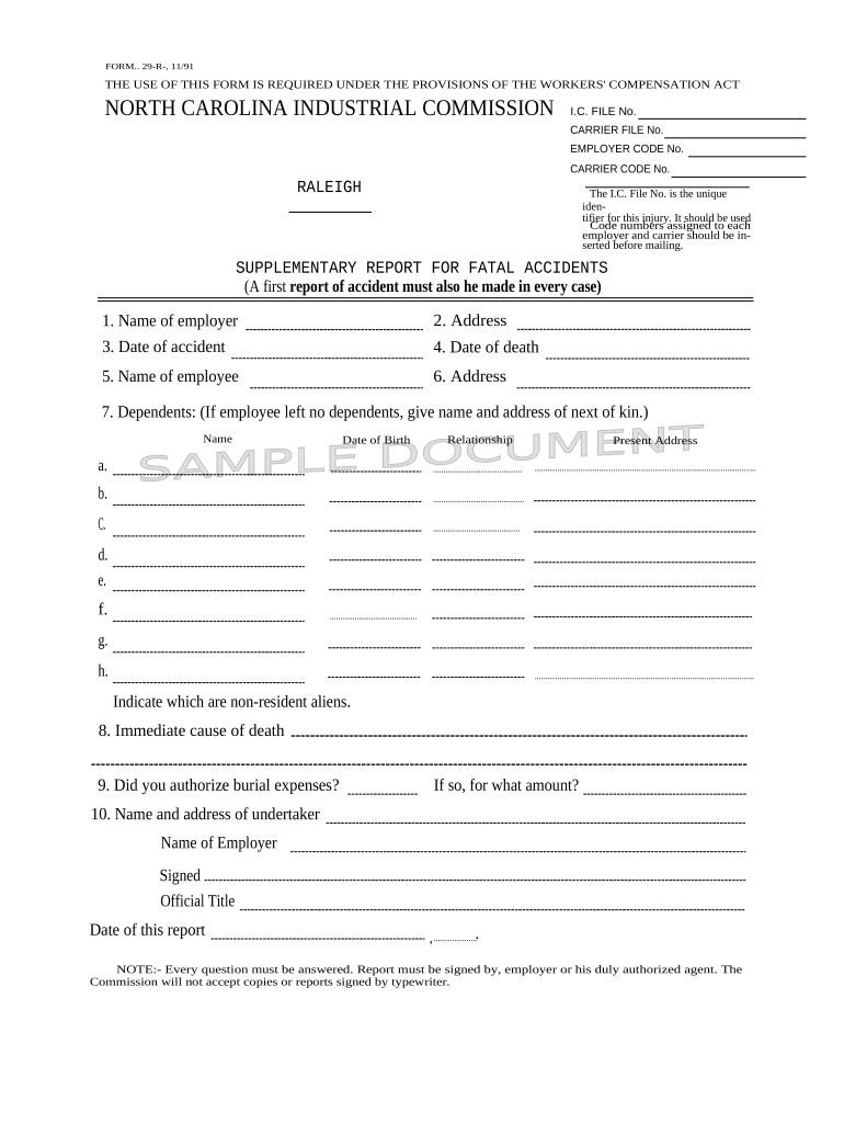 North Carolina Accidents  Form