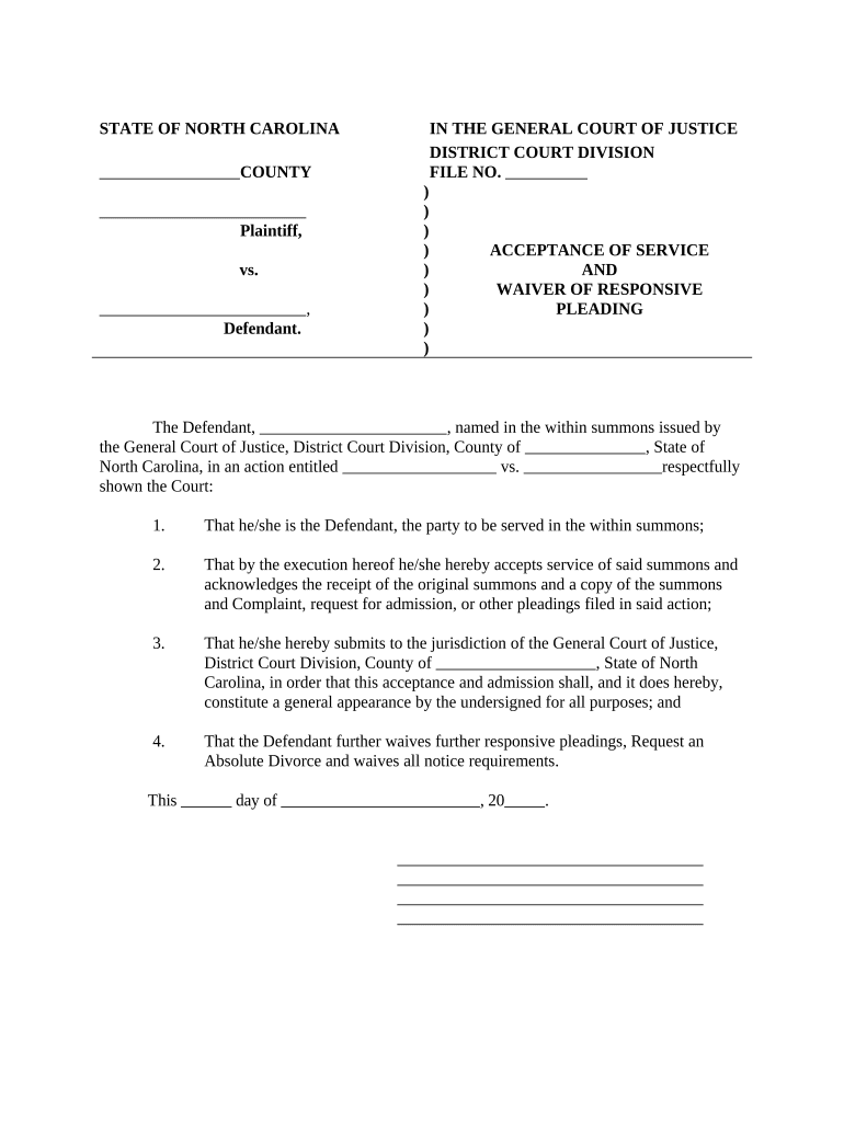 North Carolina Service  Form