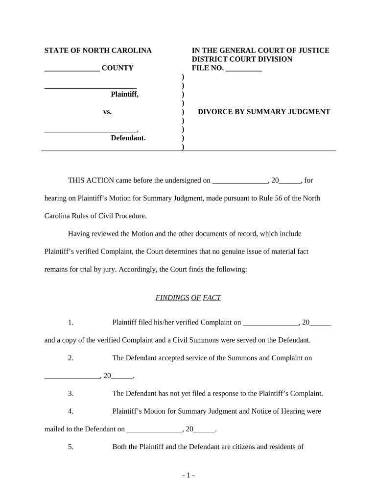 Nc Divorce Judgment  Form