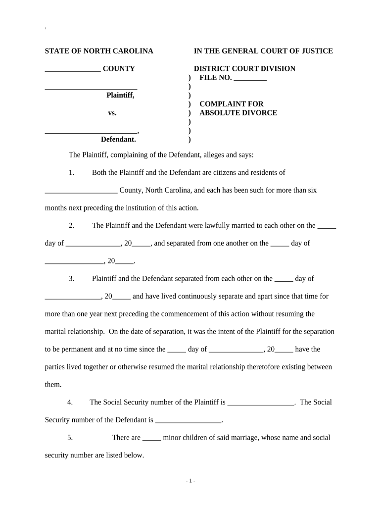 Absolute Divorce Nc  Form