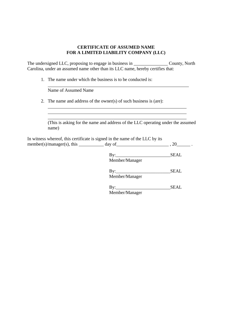 North Carolina Assumed Name  Form