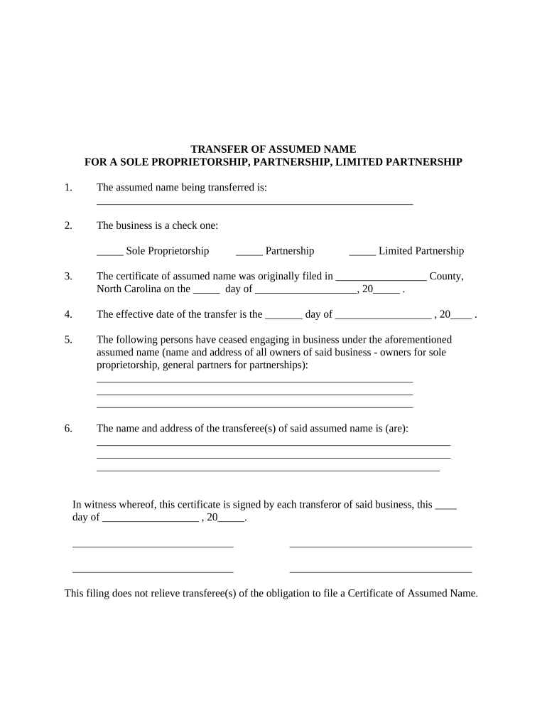 North Carolina Partnership  Form