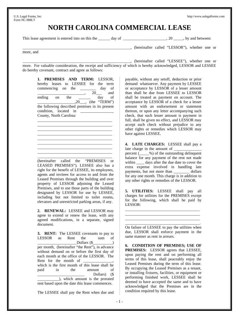 Commercial Building or Space Lease North Carolina  Form