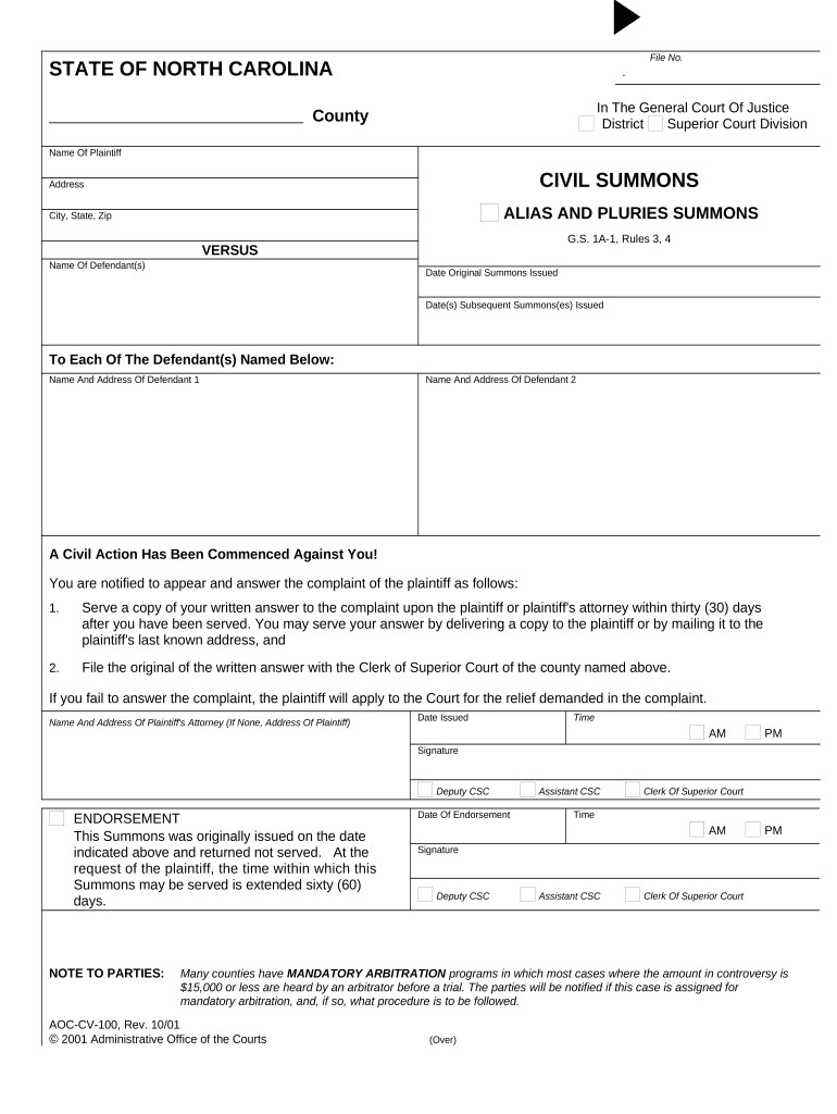 North Carolina Civil  Form