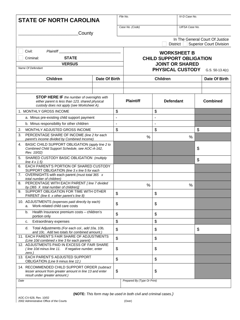 Child Support Joint Nc  Form