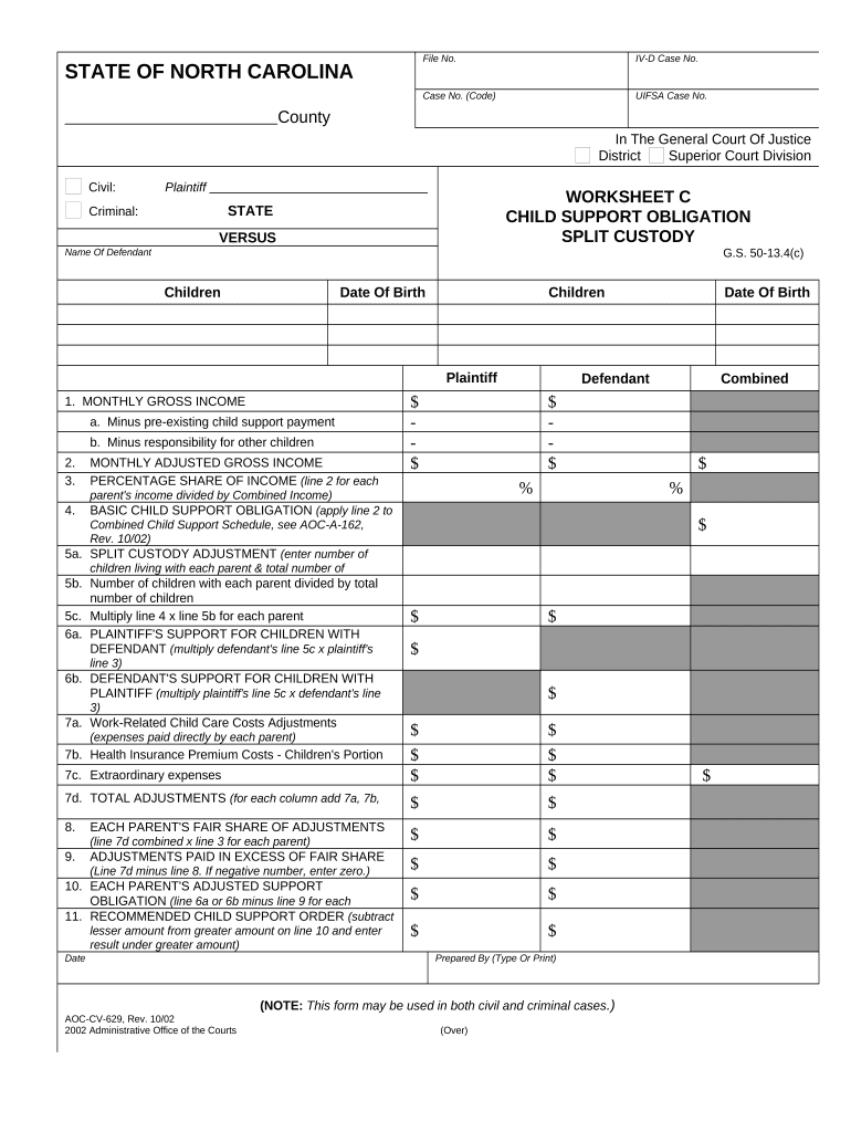 Child Support Custody  Form