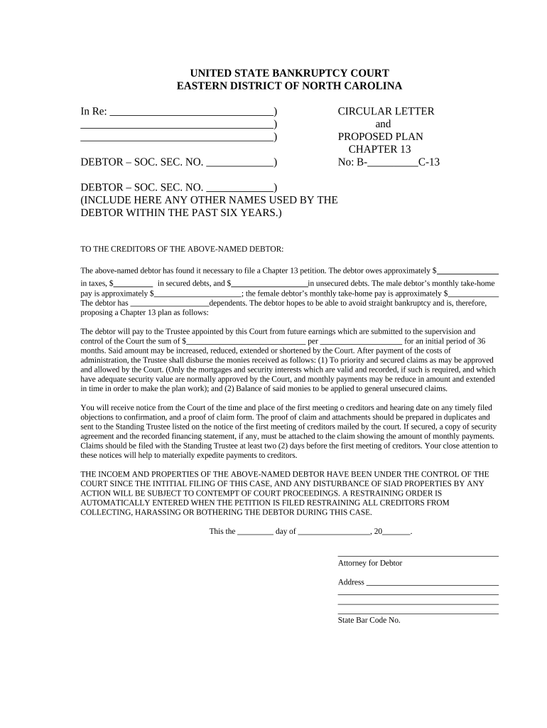 North Carolina Chapter 13  Form