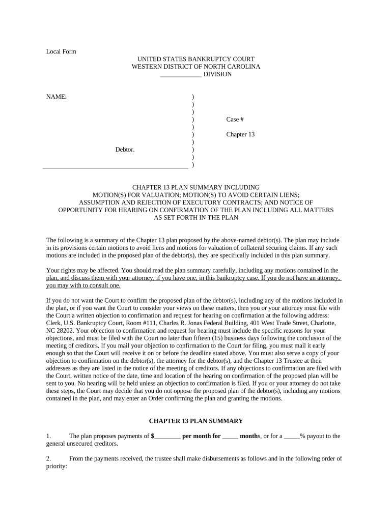 North Carolina Chapter 13  Form