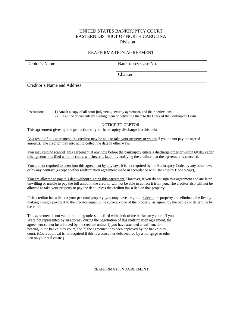 North Carolina Agreement  Form