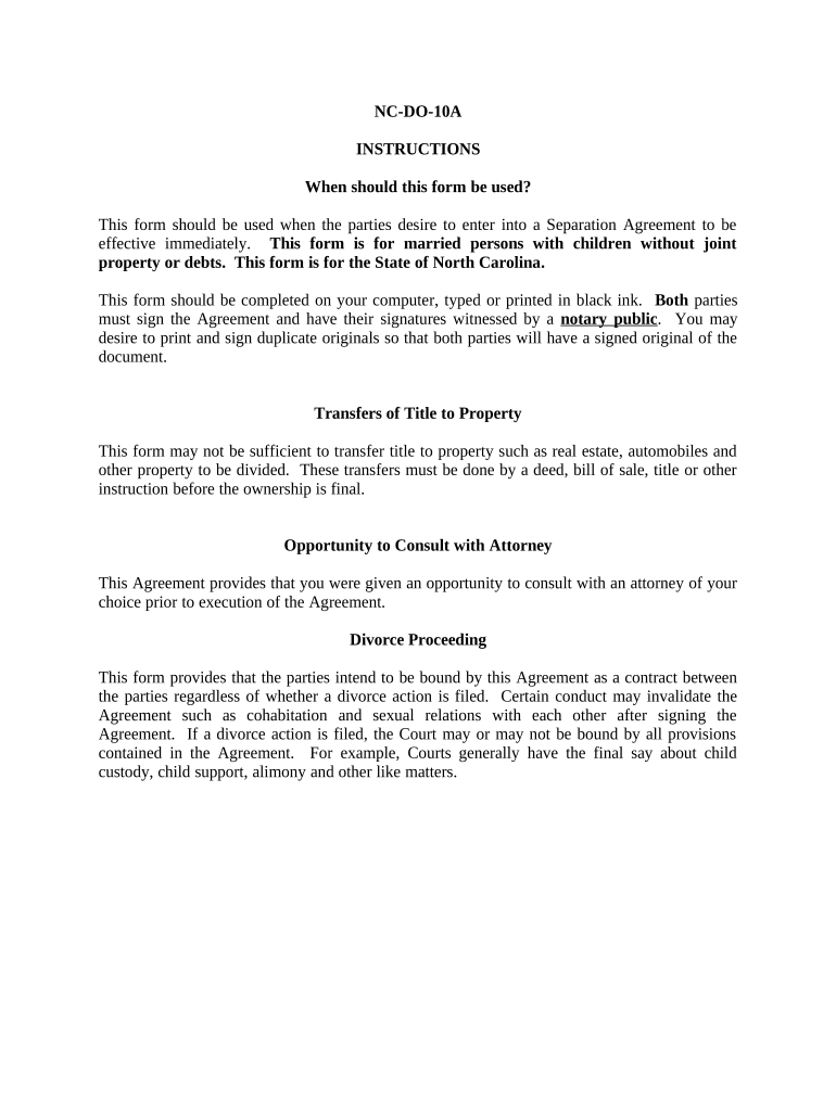 Marital Domestic Separation and Property Settlement Agreement Minor Children No Joint Property or Debts Effective Immediately No  Form