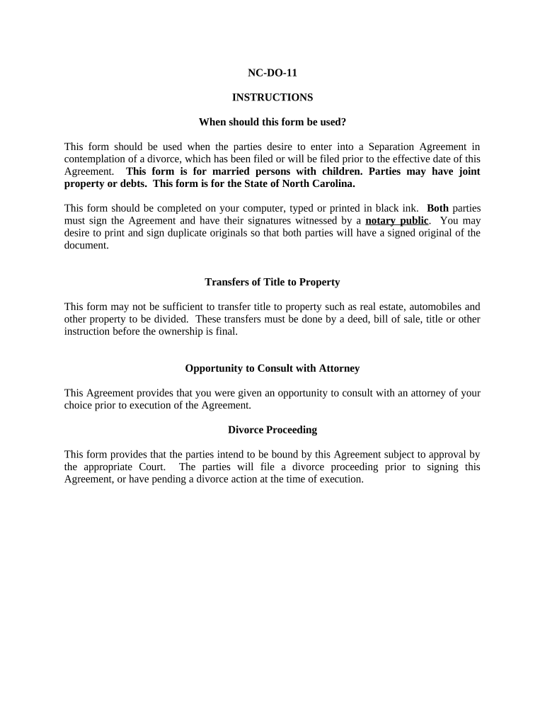 Marital Domestic Separation and Property Settlement Agreement Minor Children Parties May Have Joint Property or Debts Where Divo  Form