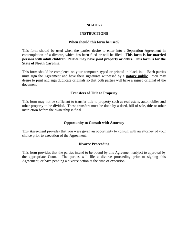 Marital Domestic Separation and Property Settlement Agreement Adult Children Parties May Have Joint Property or Debts Where Divo  Form