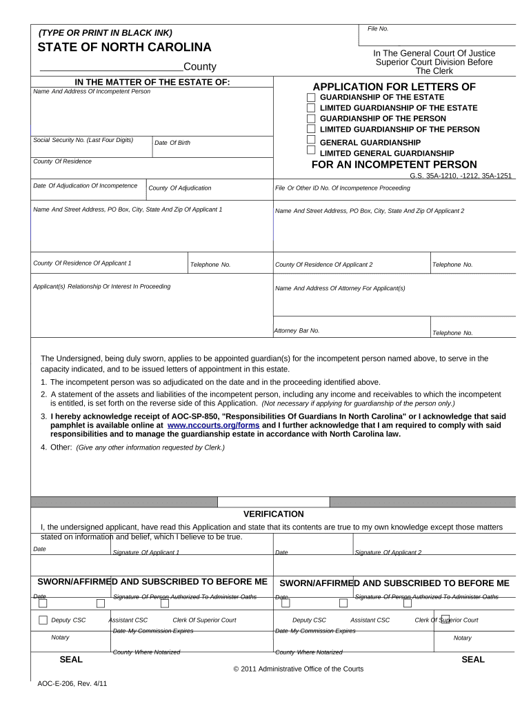 Nc Application  Form