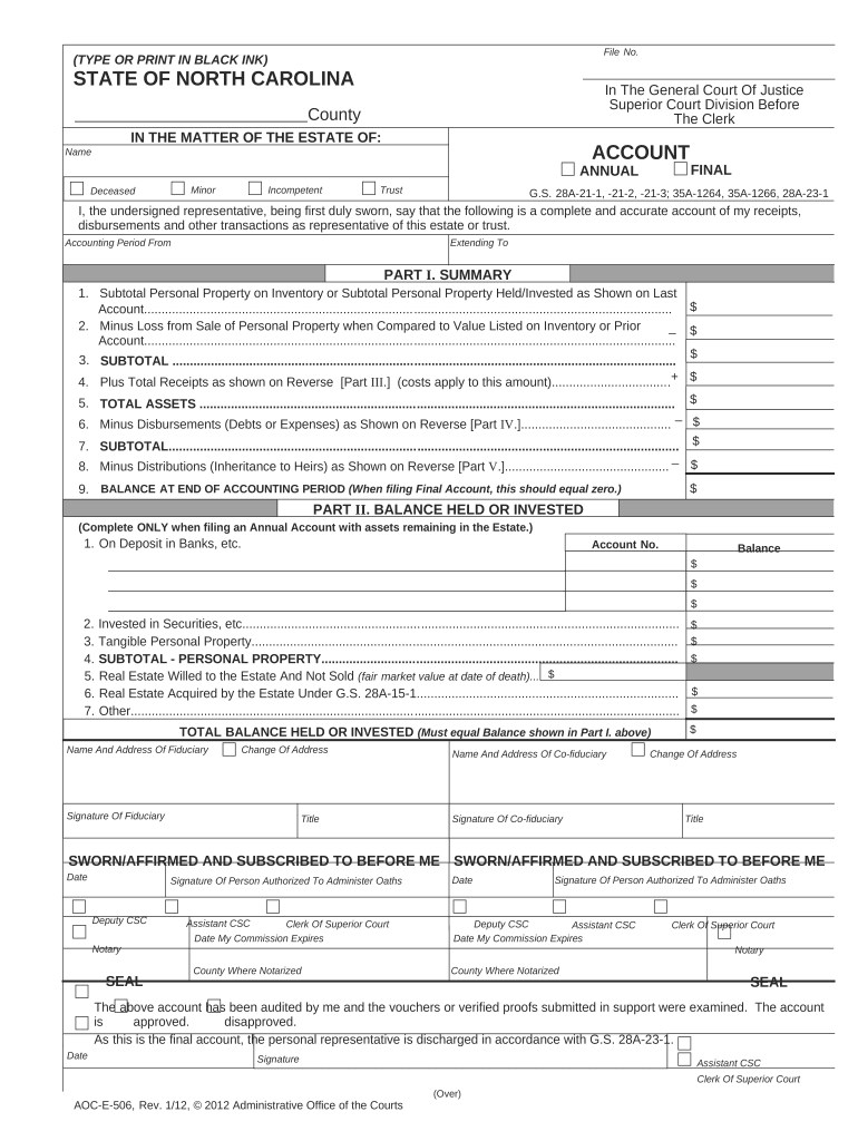 Account Annual Final North Carolina  Form