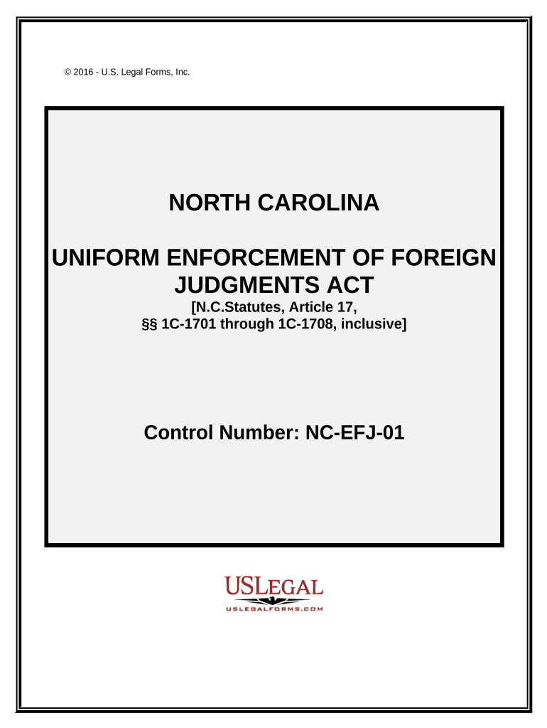 North Carolina Foreign Judgment Enrollment North Carolina  Form