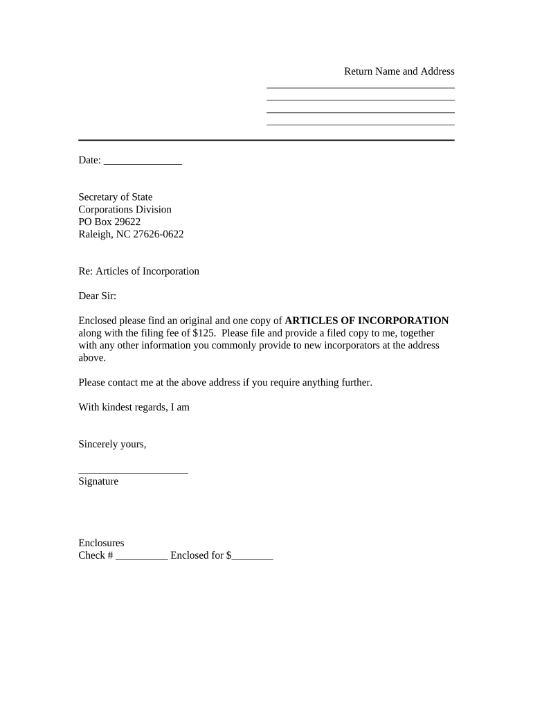 North Carolina Sample Letter  Form