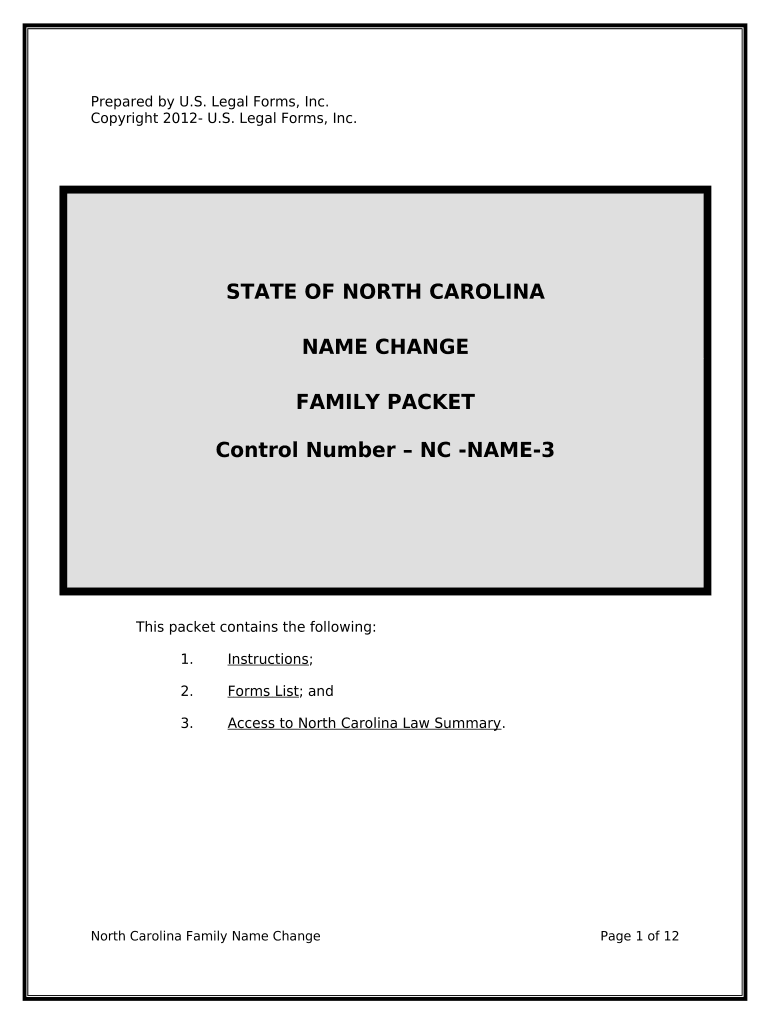 Name Change Instructions and Forms Package for a Family North Carolina