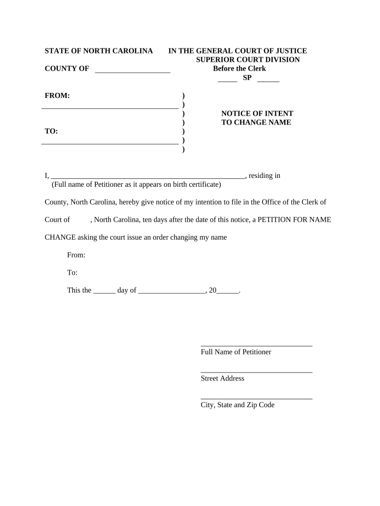 North Carolina Change Name  Form