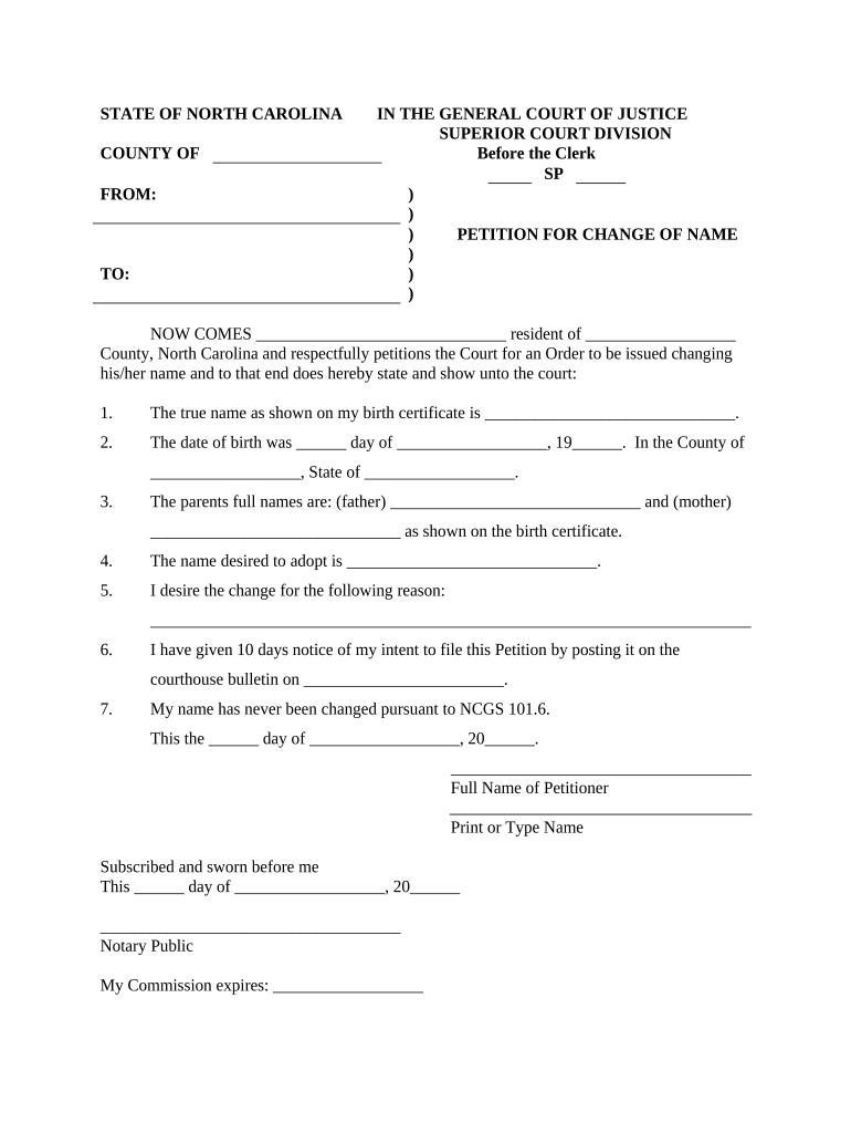 North Carolina Name Adult  Form