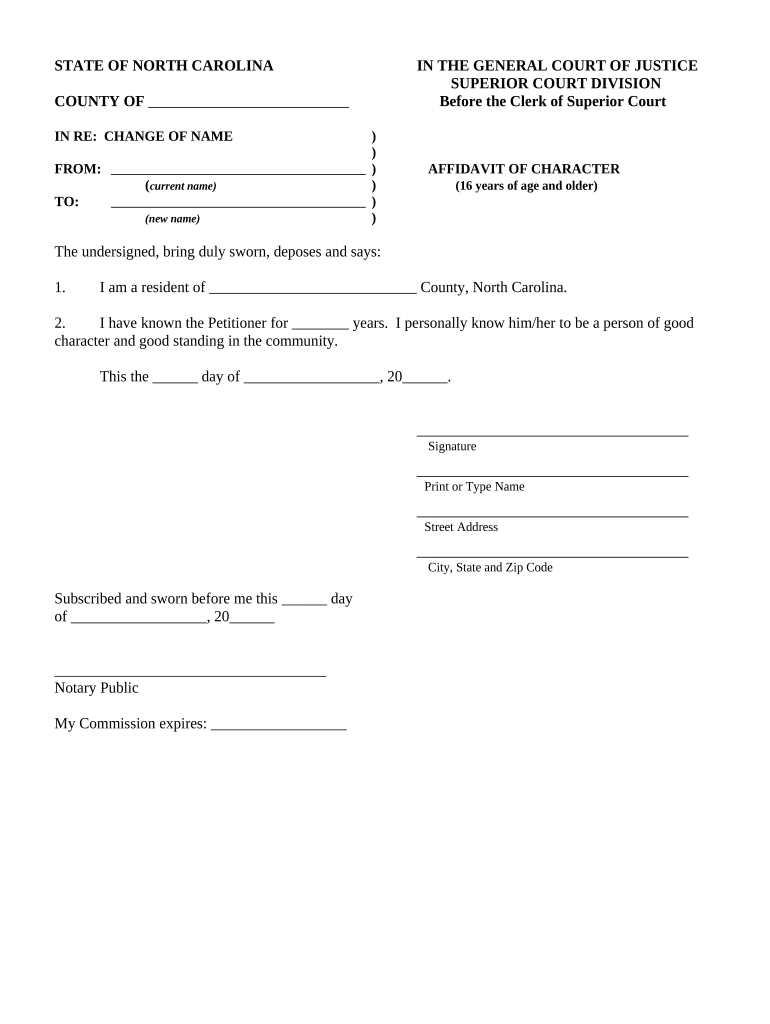Affidavit Character  Form