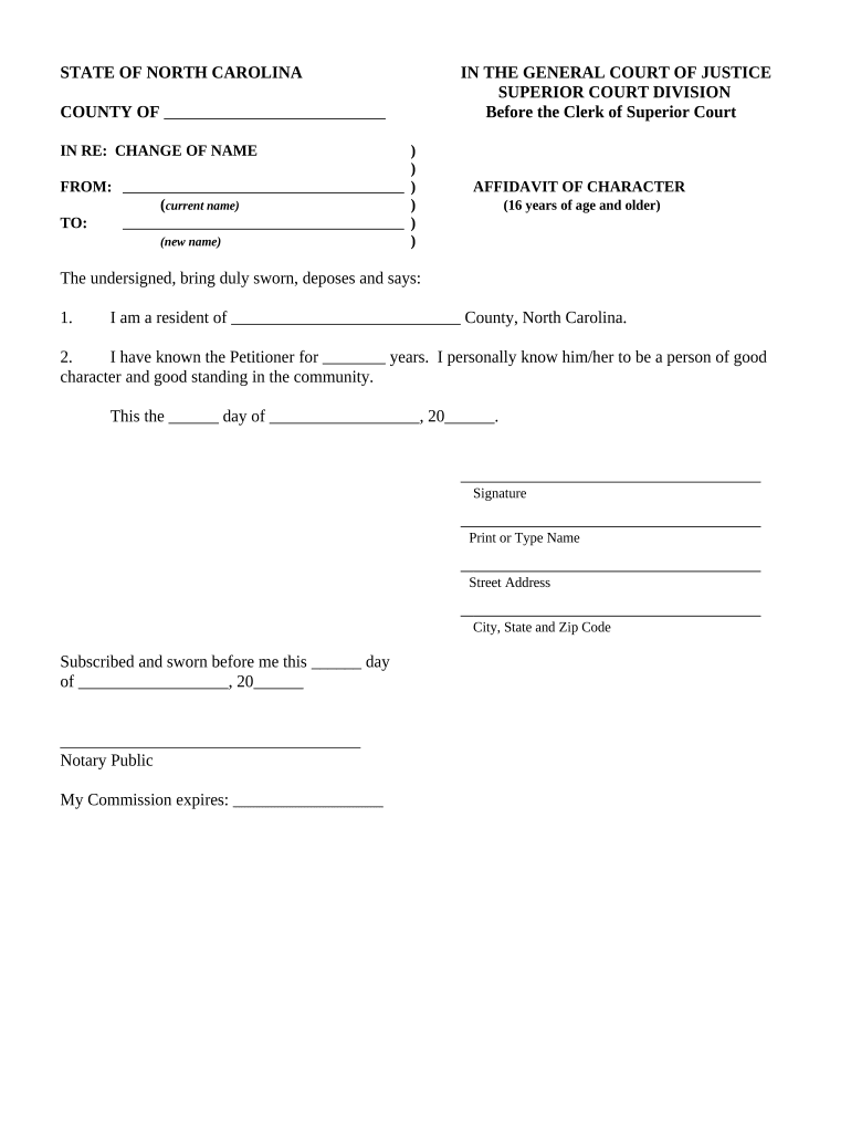 North Carolina Age  Form