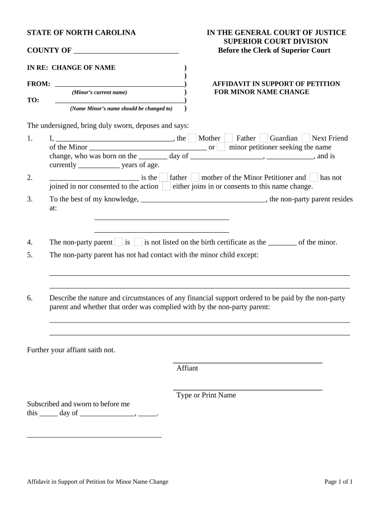 North Carolina Name Change  Form