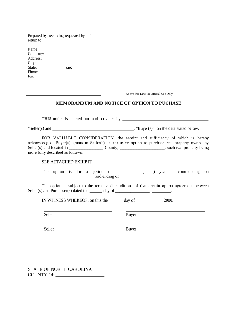 Notice of Option for Recording North Carolina  Form