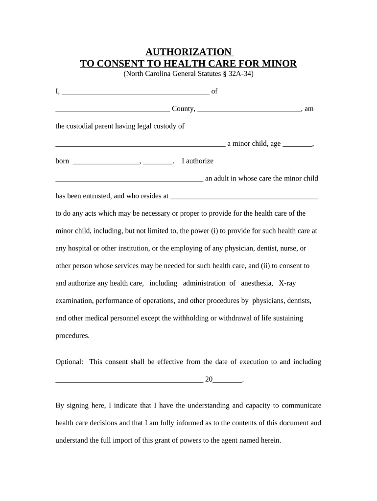 North Carolina Consent Form