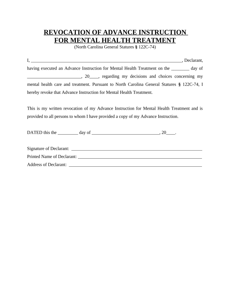 North Carolina Revocation  Form