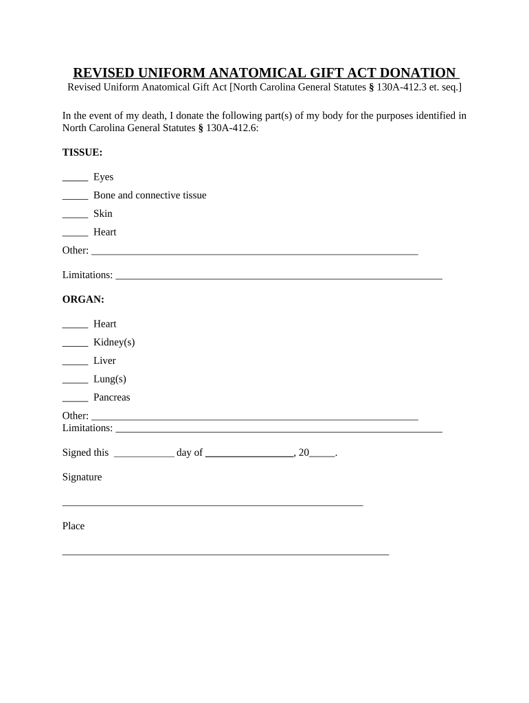 Revised Uniform Anatomical Gift Act Donation North Carolina