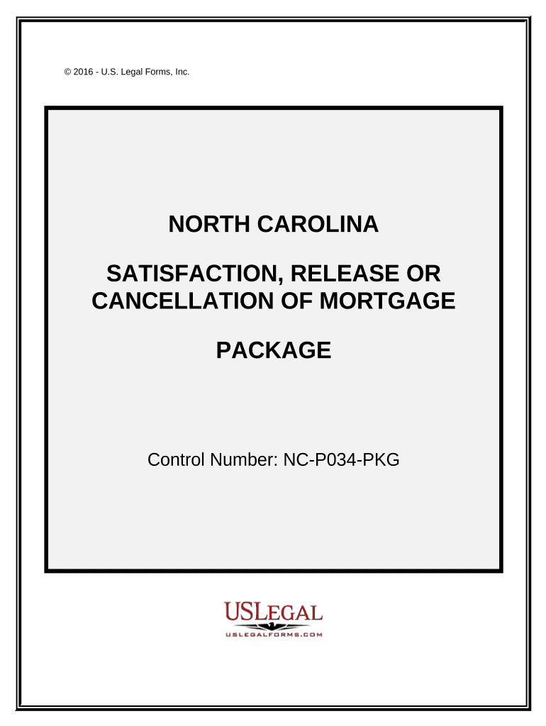 Satisfaction, Cancellation or Release of Mortgage Package North Carolina  Form
