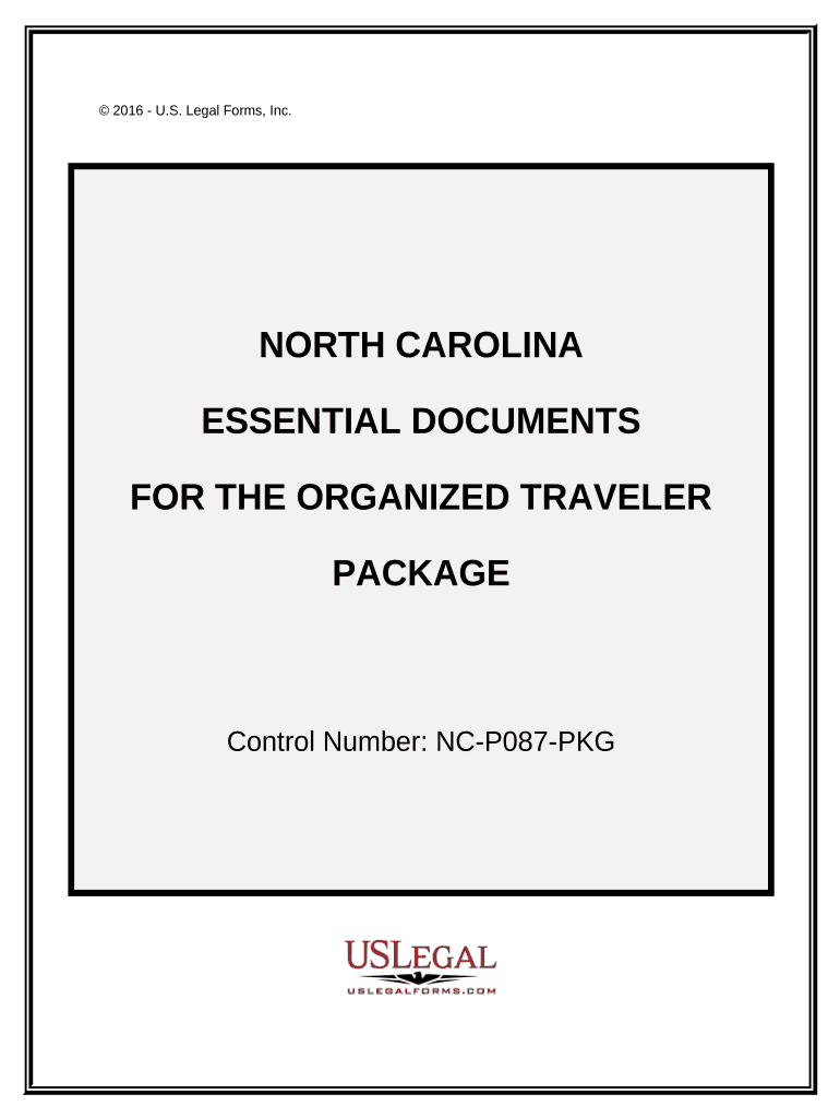 Essential Documents for the Organized Traveler Package North Carolina  Form