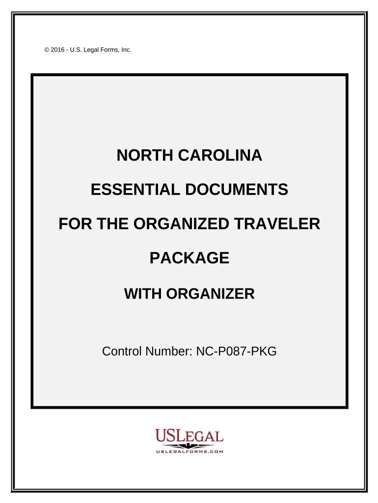 Essential Documents for the Organized Traveler Package with Personal Organizer North Carolina  Form