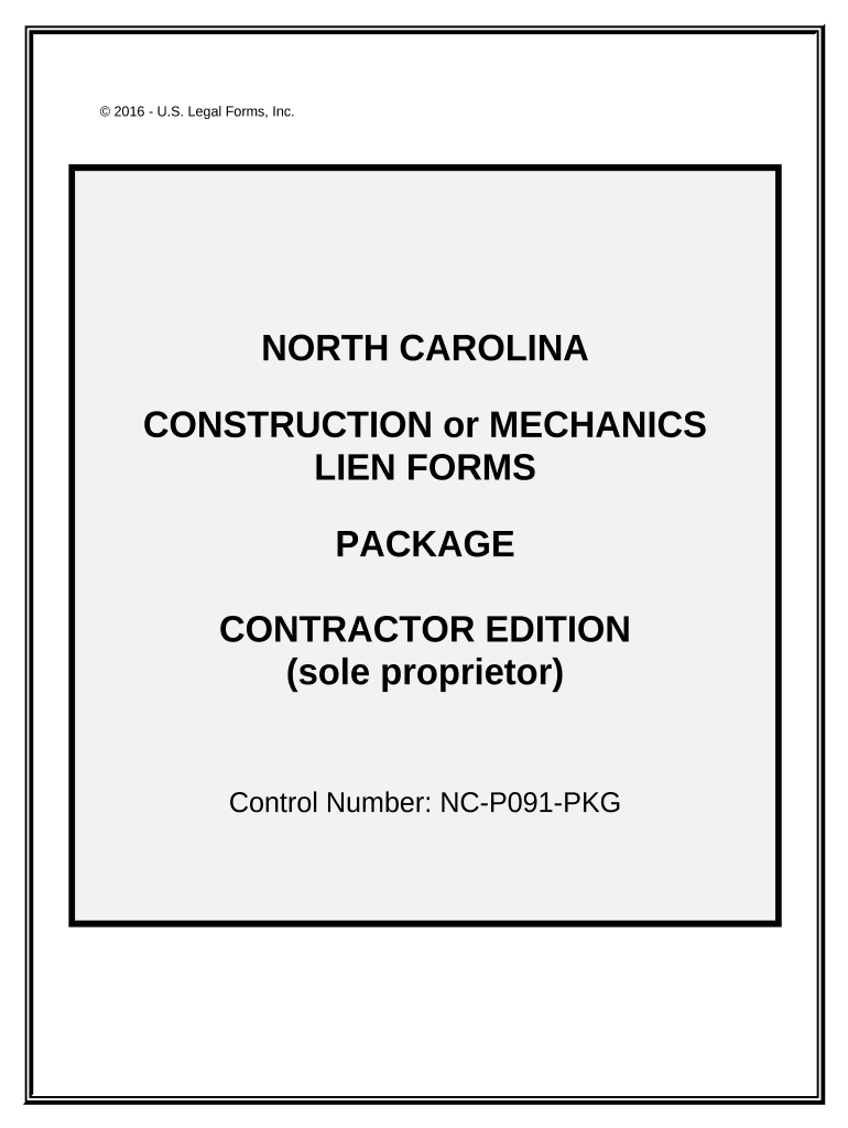 North Carolina Construction or Mechanics Lien Package Individual North Carolina  Form