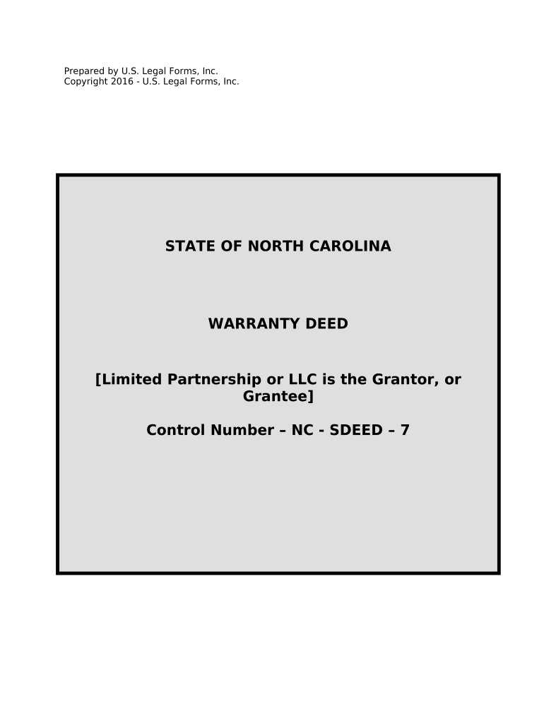 Warranty Deed from Limited Partnership or LLC is the Grantor, or Grantee North Carolina  Form