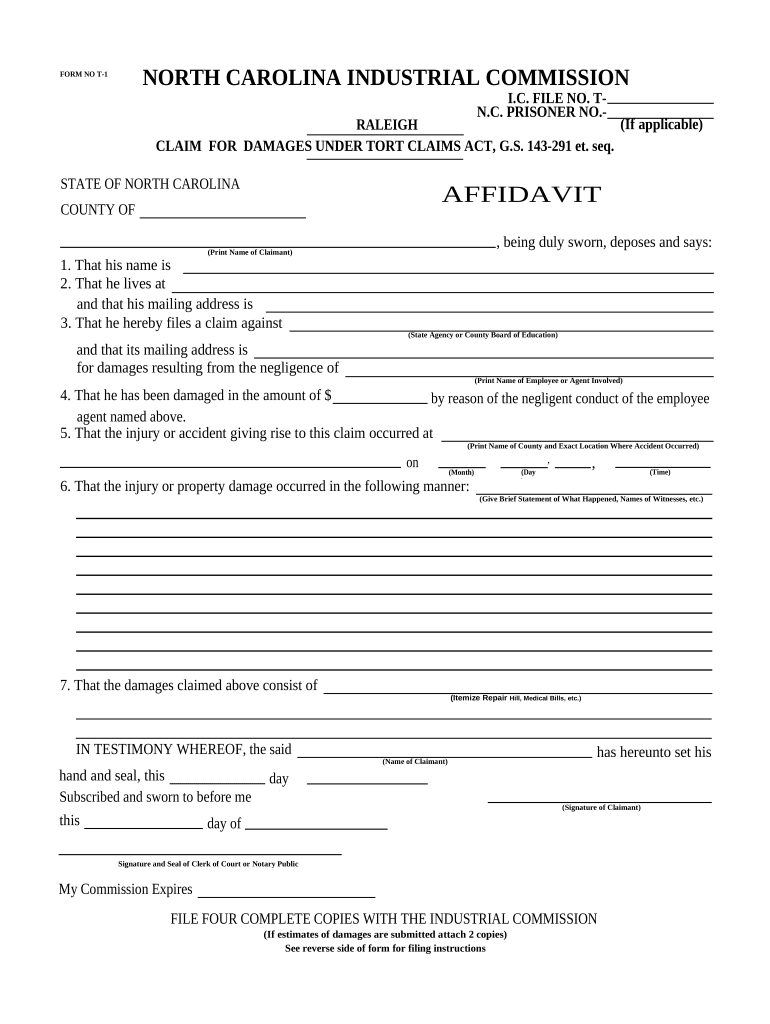 North Carolina Tort  Form