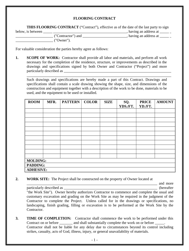 Flooring Contract for Contractor North Dakota  Form