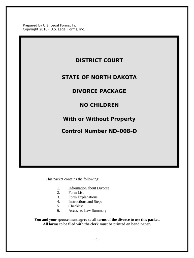 No Fault Agreed Uncontested Divorce Package for Dissolution of Marriage for Persons with No Children with or Without Property an  Form