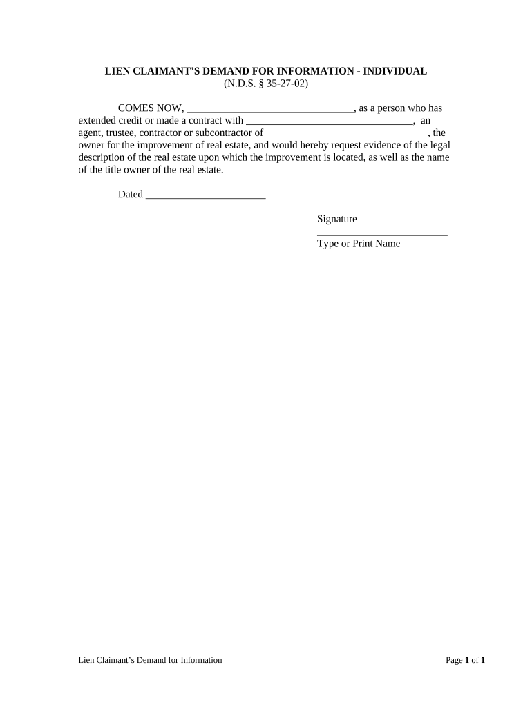 North Dakota Lien  Form