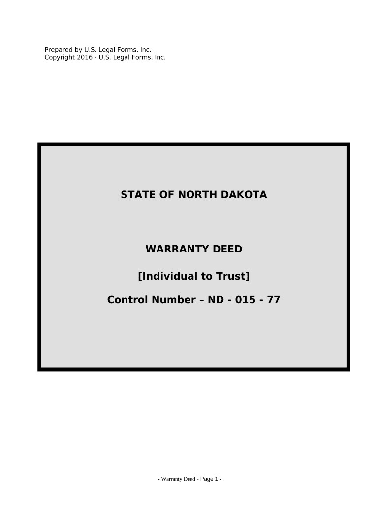 Warranty Deed from Individual to a Trust North Dakota  Form