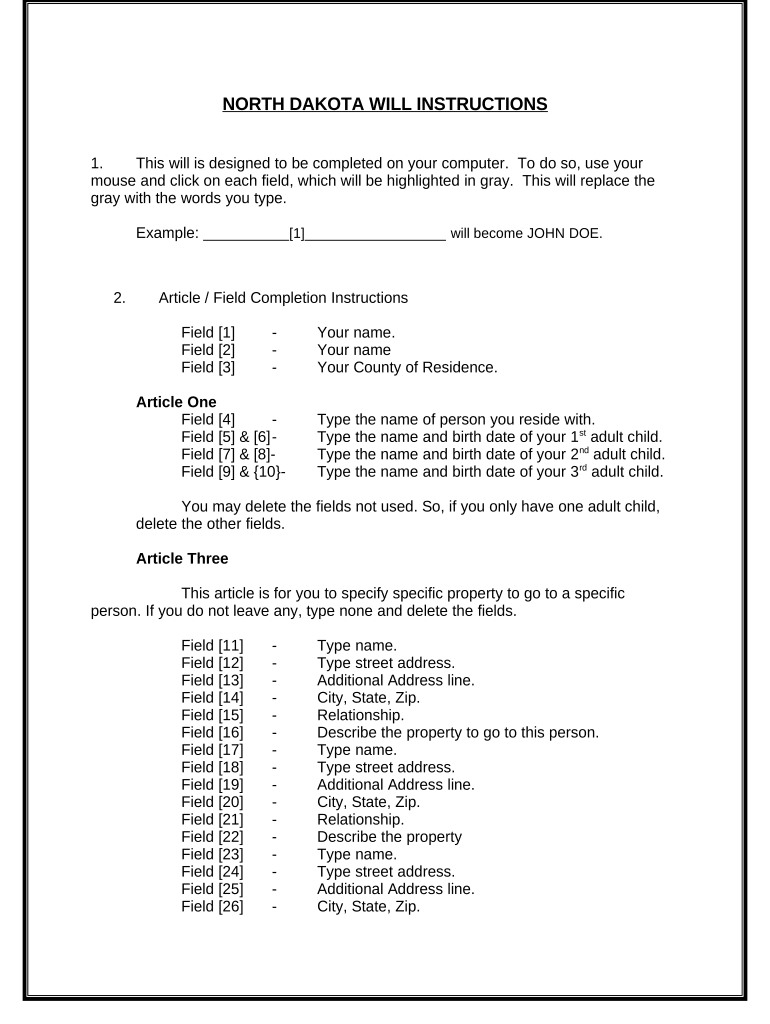 Mutual Wills Package of Last Wills and Testaments for Man and Woman Living Together Not Married with Adult Children North Dakota  Form