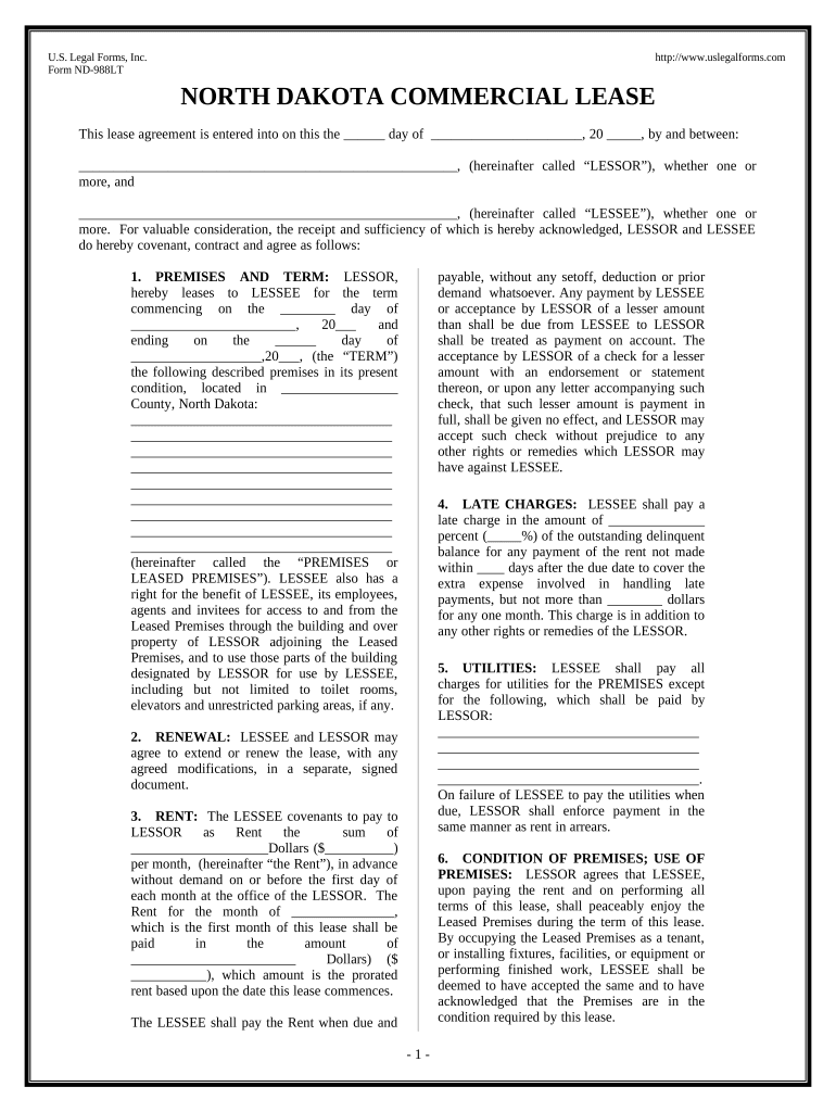 Commercial Building or Space Lease North Dakota  Form