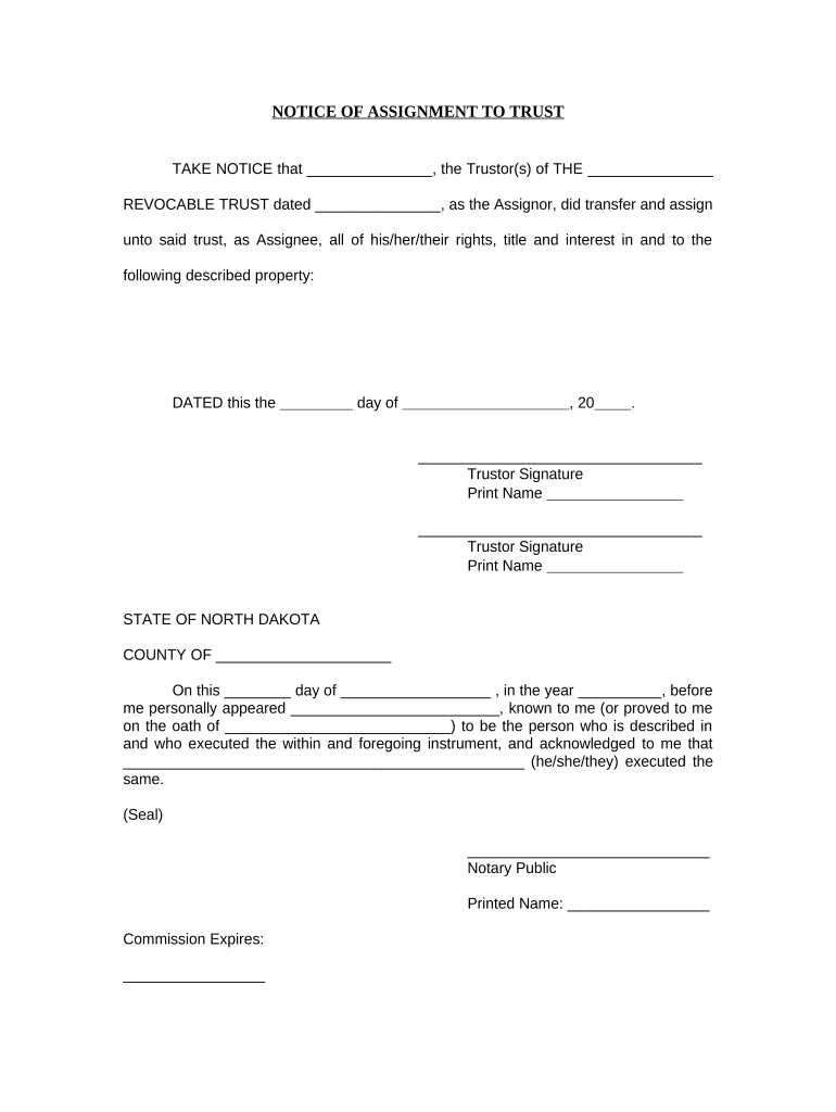 Notice of Assignment to Living Trust North Dakota  Form